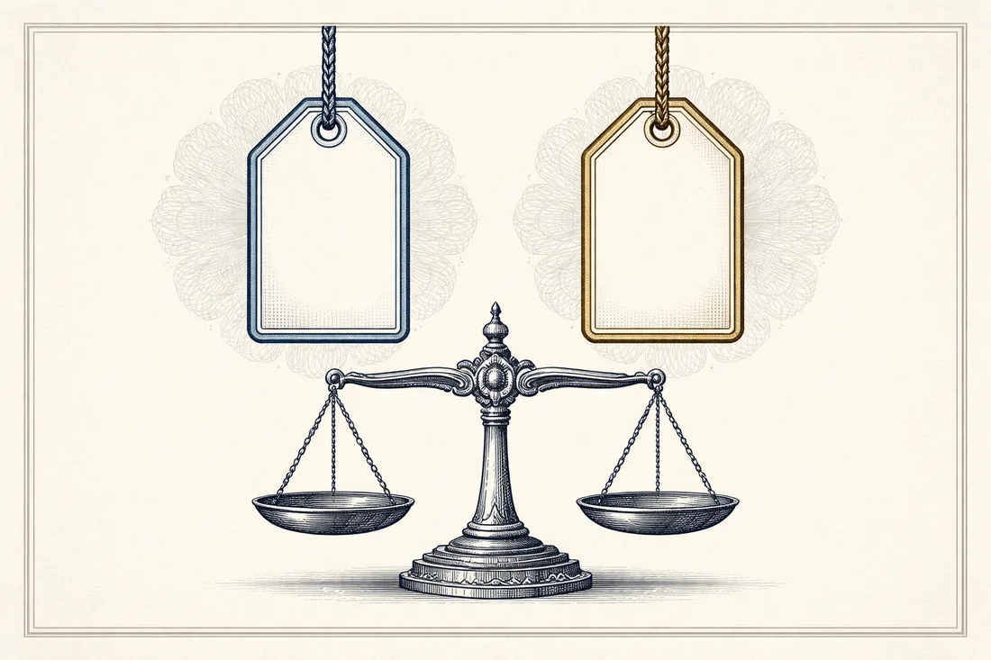 Fixed-fee packages compared, engraved illustration